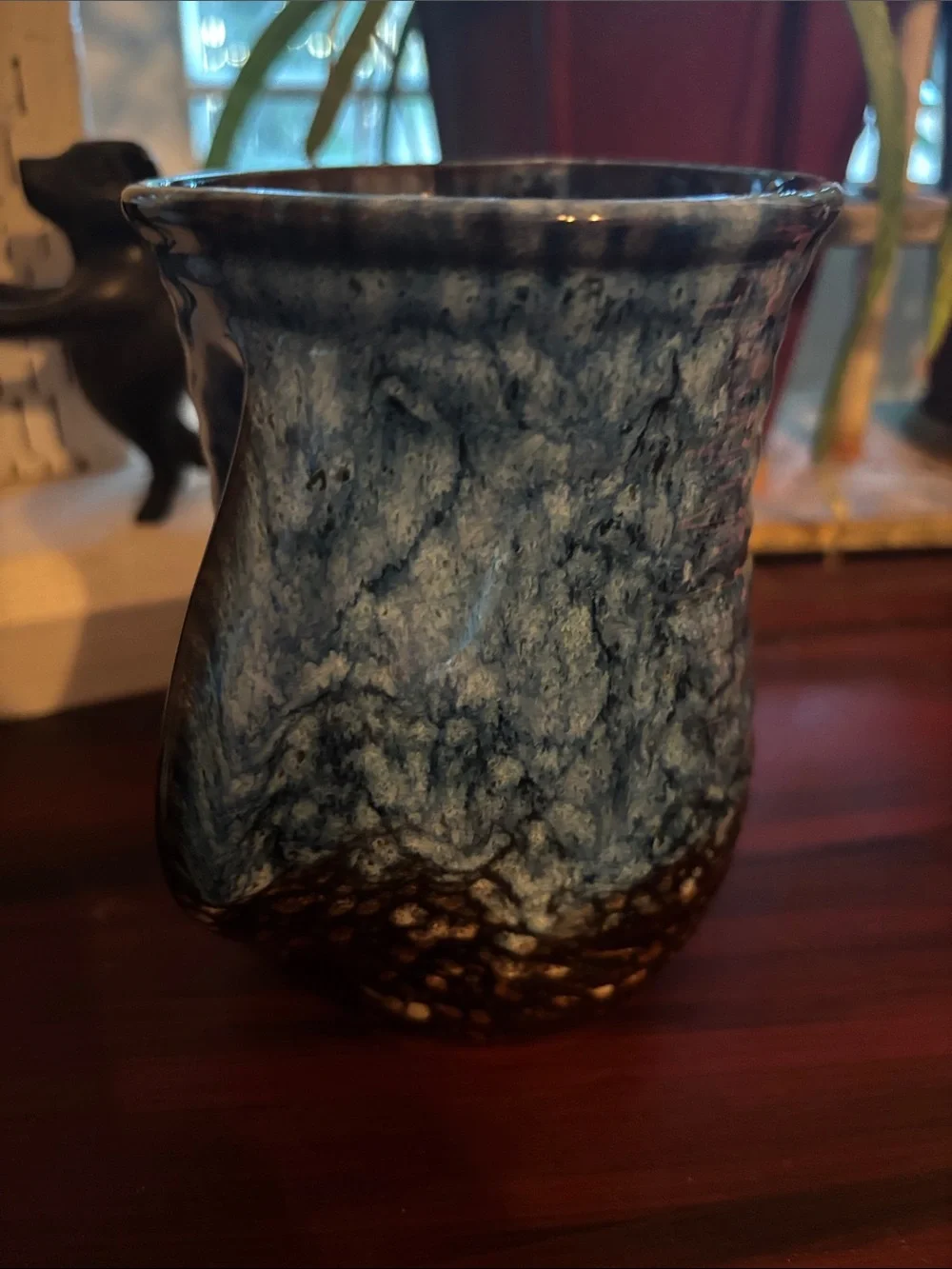 Handcrafted 20 oz Blue Glazed Ceramic Mug with Thumb Rest